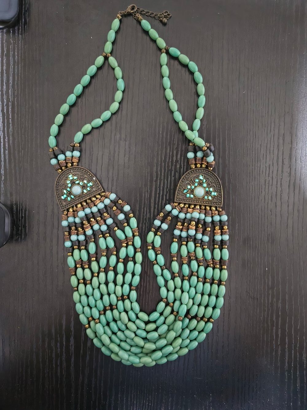 Bohemian Multi-Strand Mint Bead Statement Necklace